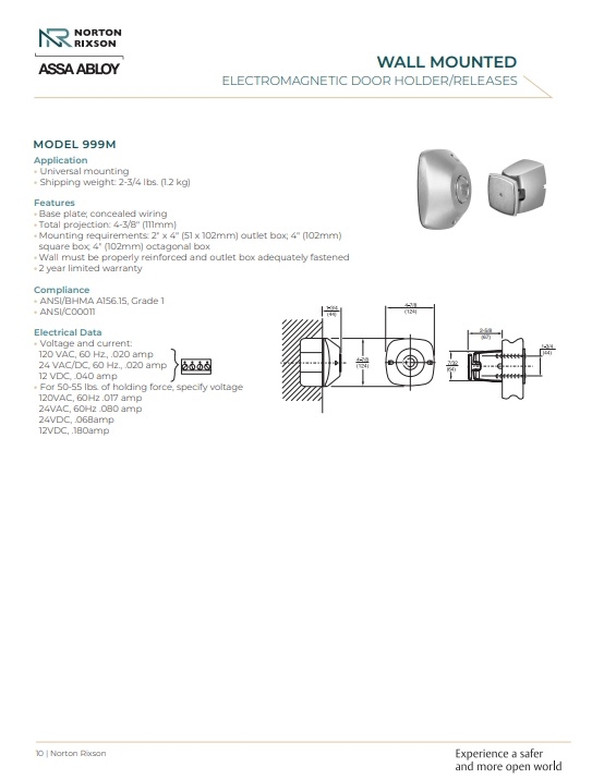 Picture of Norton Rixson 999M 689 Electromagnetic Door Holder/Release, Universal Wall Mount,