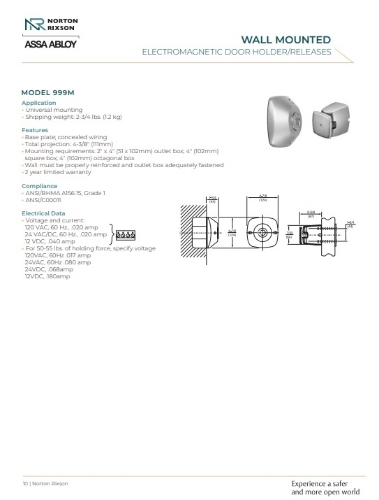 Picture of Norton Rixson 999M 689 Electromagnetic Door Holder/Release, Universal Wall Mount,
