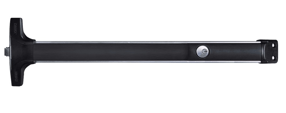 Picture of Detex V4003AN CD 628 99, Rim Panic Exit Device Cylinder Dogging - Key Retracts Pull - Pull Trim; Narrow Trim - Aluminum - 99 Surface Strike