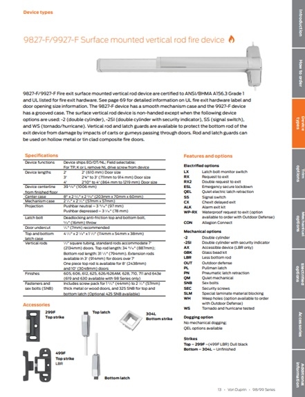 Picture of Von Duprin 9827EO-F / 9927EO-F Surface Vertical Rod Device - Fire Rated