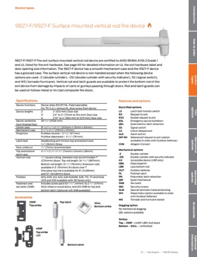 Picture of Von Duprin 9827EO-F / 9927EO-F Surface Vertical Rod Device - Fire Rated