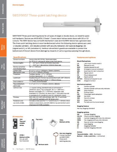 Picture of Von Duprin LD9857EO / LD9957EO Three-Point Latching Panic Device, Less Dogging