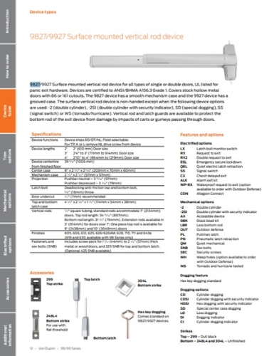 Picture of Von Duprin WS9827EO / WS9927EO Surface Mounted Vertical Rod Device, Windstorm Rated