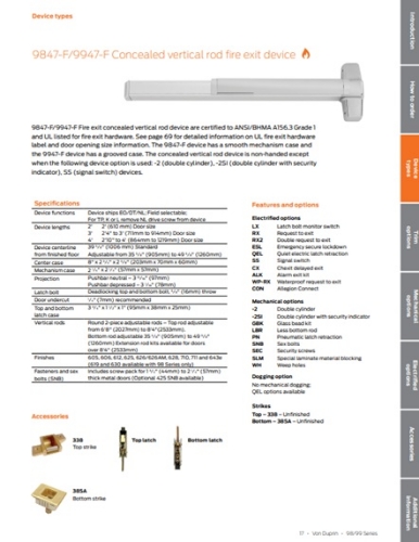 Picture of Von Duprin 9847EO-F / 9947EO-F Concealed Vertical Fire Rated - Metal Door