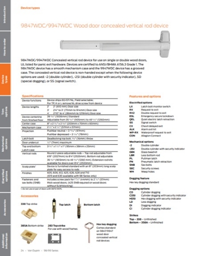 Picture of Von Duprin 9847WDCEO / 9947WDCEO Concealed Vertical Rod, For Wood Doors