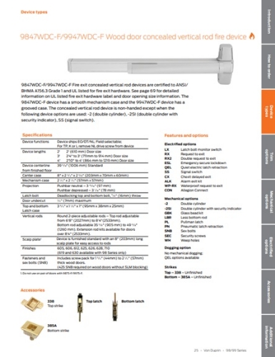 Picture of Von Duprin 9847WDCEO-F  9947WDCEO-F Concealed Vertical Fire Rated, For Wood Doors