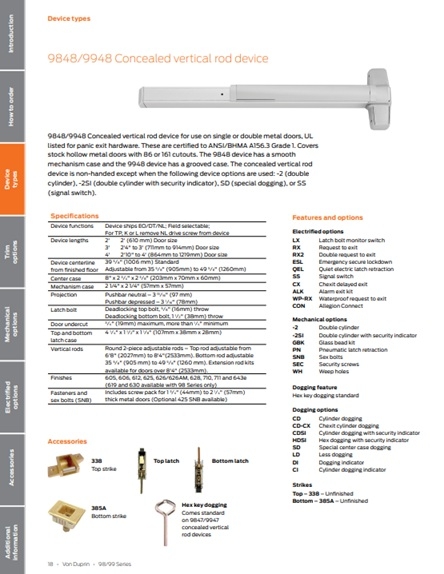 Picture of Von Duprin 9848EO / 9948EO Concealed Vertical Rod Device, For Metal Doors, Bottom Latch Has Longer Throw