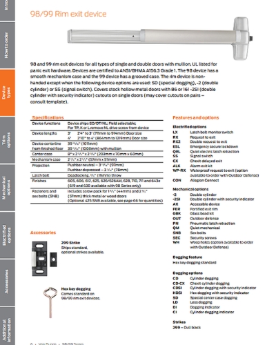 Picture of Von Duprin 98TP-BE / 99TP-BE Rim Panic Exit Device, Rigid Lever, with Thumbpiece 990 Trim