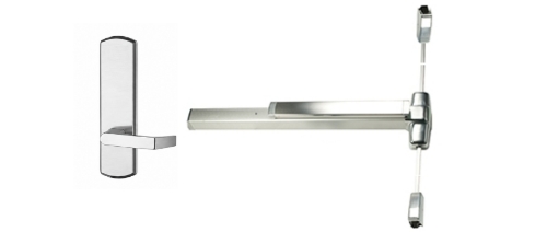 Picture of Von Duprin 9827L-BE / 9927L-BE Surface Vertical Rod Panic Exit Device, with Blank Escutcheon Lever Trim
