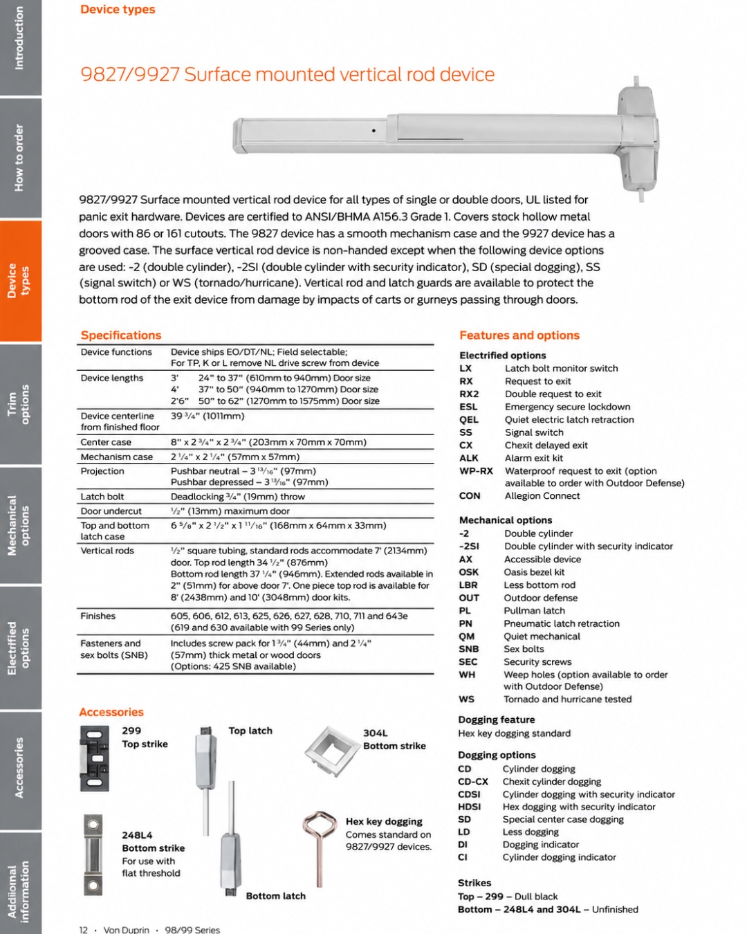 Picture of Von Duprin 9827TP / 9927TP Surface Vertical Rod Panic Exit Device, With Thumbpiece Trim