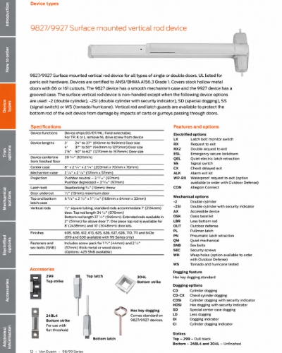 Picture of Von Duprin 9827TP / 9927TP Surface Vertical Rod Panic Exit Device, With Thumbpiece Trim